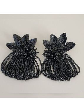 Vintage Earrings Black Sequin Gatsby #452